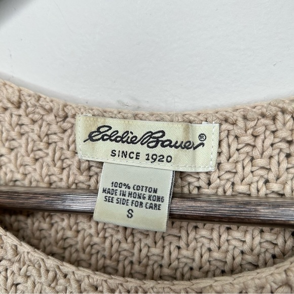 Eddie Bauer 100% Cotton Knit Sweater Vest Beige Tan Size Small - Picture 8 of 9